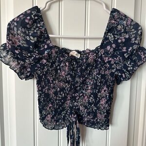 Floral Smocked Navy Top